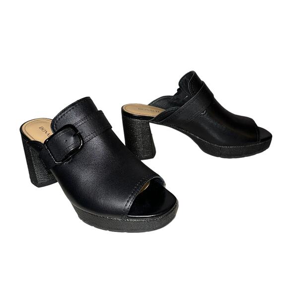 Donald J. Pliner Gramercy Black Leather Square Toe Buckle Slip On Heels Shoes 6 - Picture 3 of 11